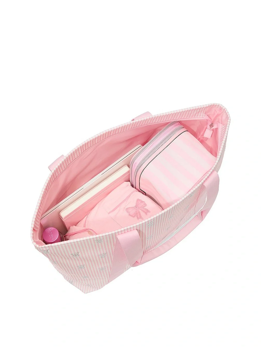 Victoria's Secret Pink Striped Tote with Logo Print